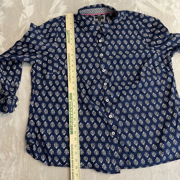 Talbots Top Womens 2XP Blue Floral Button Up Cotton Boho Artsy Minimalist Work - Picture 6 of 9